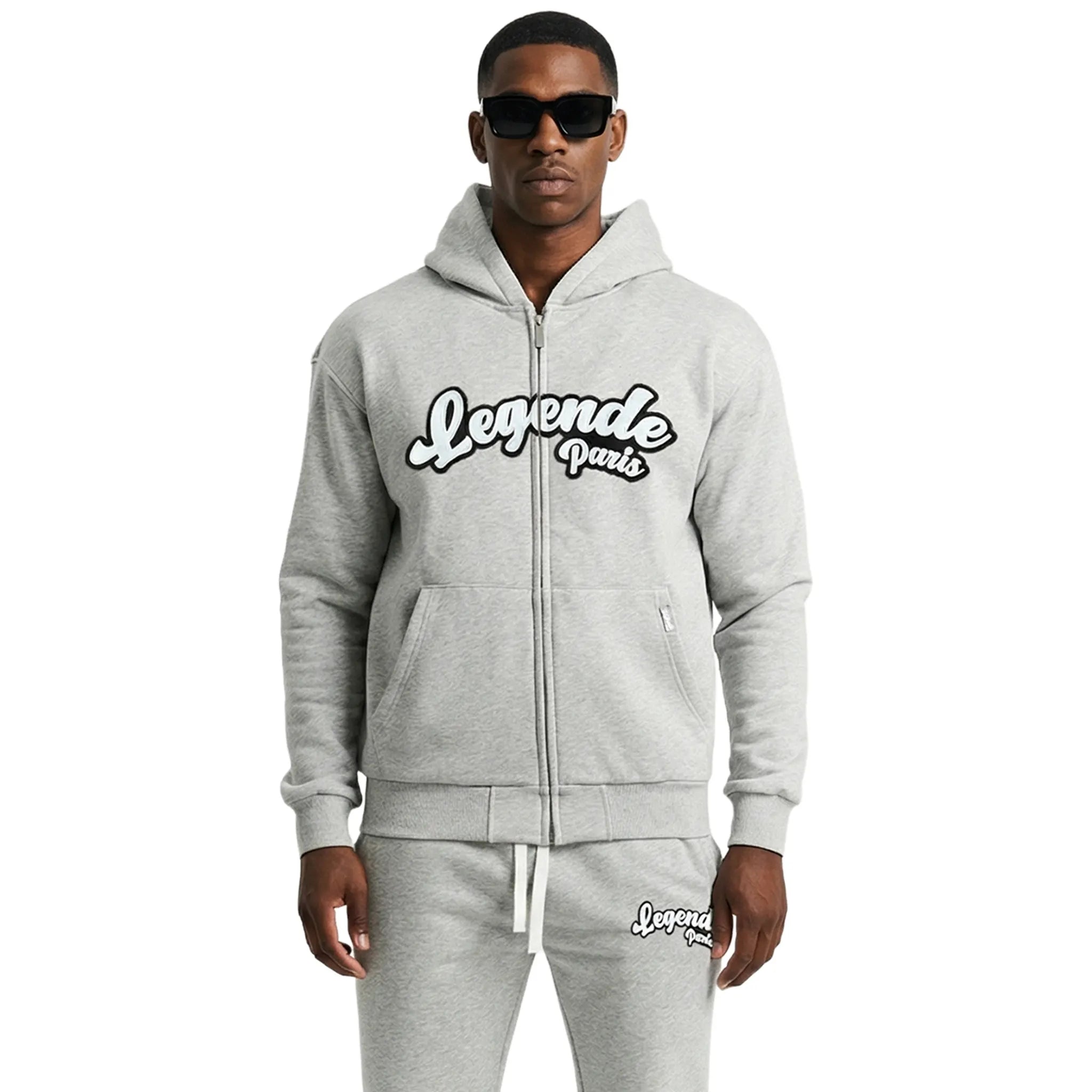 Front View of Légende Paris Gum Logo Grey Zip-Up Hoodie LPHOD033